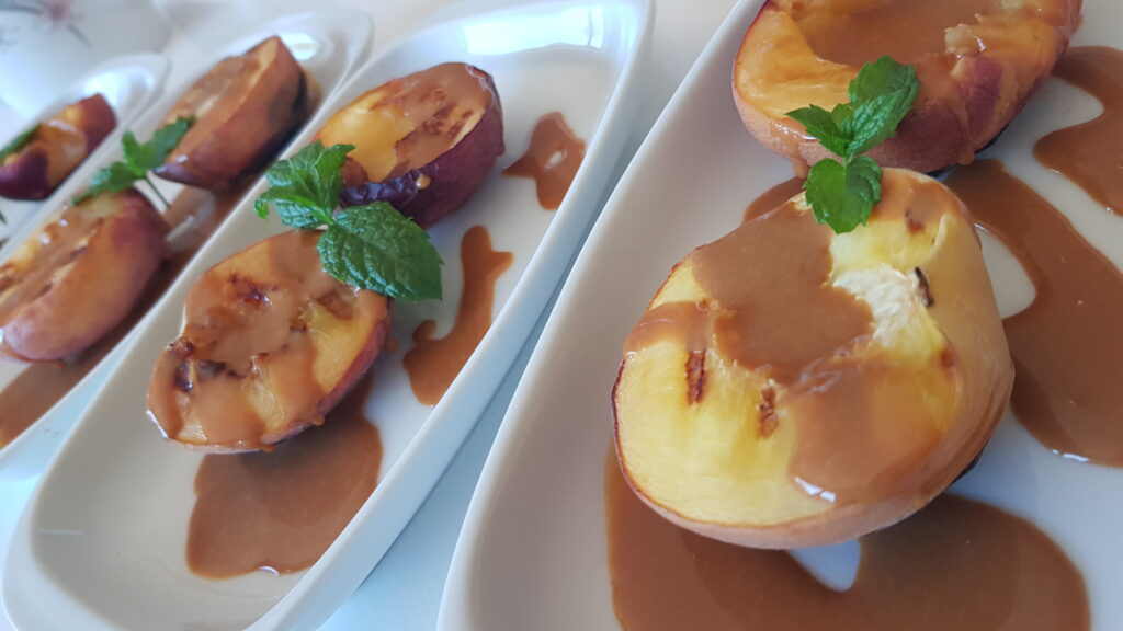 Baked Dulce de Leche and Peach with Coconut drizzle