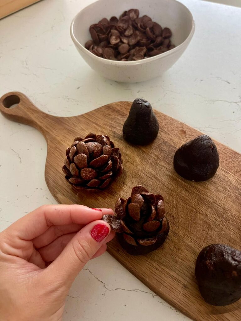Christmas pine cone truffles with dulce de leche.