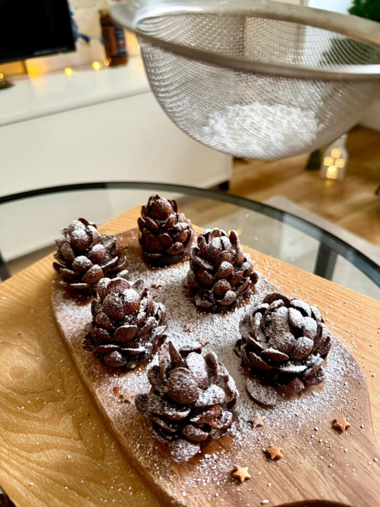 Christmas pine cone truffles with dulce de leche.