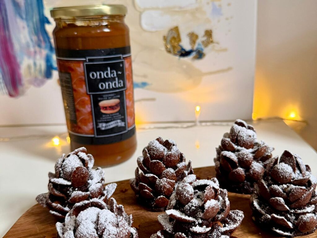 Christmas pine cone truffles with dulce de leche.
