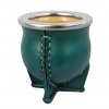 Leather, Ceramic, Flat Metal Ri-mmed Mate/Cuia - Green