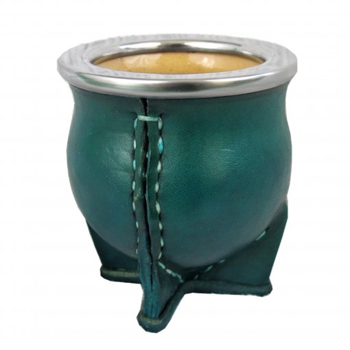 Leather, Ceramic, Flat Metal Ri-mmed Mate/Cuia - Green