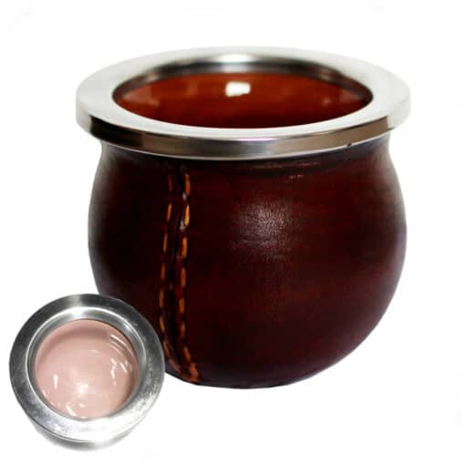 small leather and ceramic mate cup