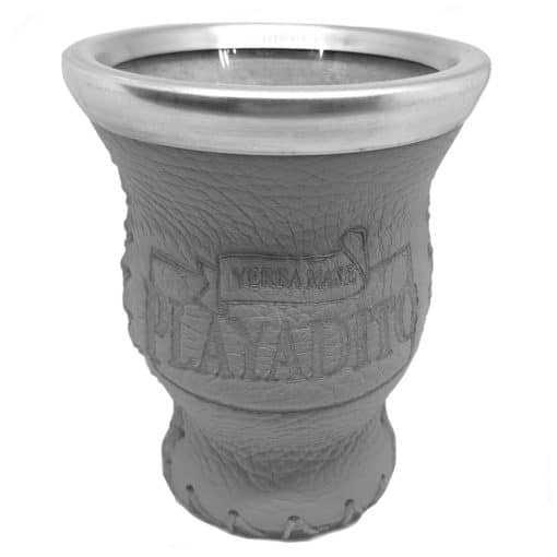 Playadito Mate Cup Glass Bound in Soft Grey Leather with Rim