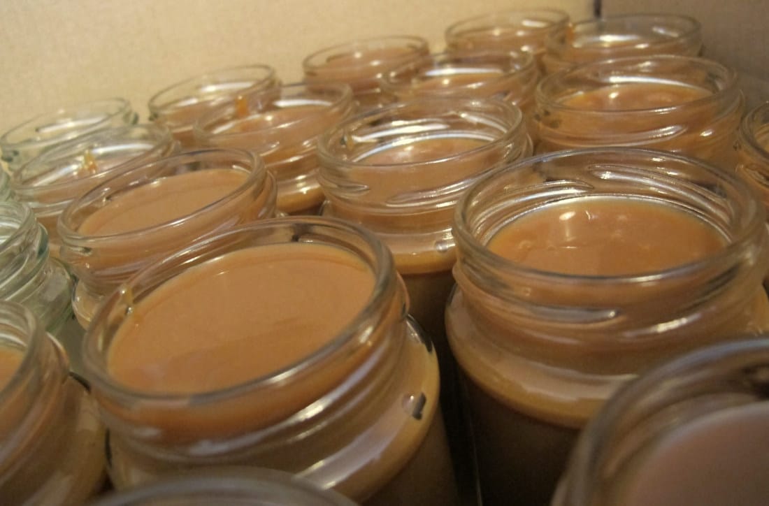 Homemade dulce de leche in sterilised jars