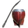 natural gourd wrapped in leather for yerba mate with bombilla