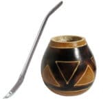 natural mate gourd for yerba mate with tribal engravings