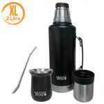 This Terere Start set is HUGE! The 2 Litre flask has a wide opening for ice, fruit and herbs, it is easy to fill. And the magical twist pour stopper allows rapid pour and easy sealing when you are midway through your round. Put plenty of ice in this flask and will stay cold all day. Includes an industrial, large, thermal mate cup and bombilla