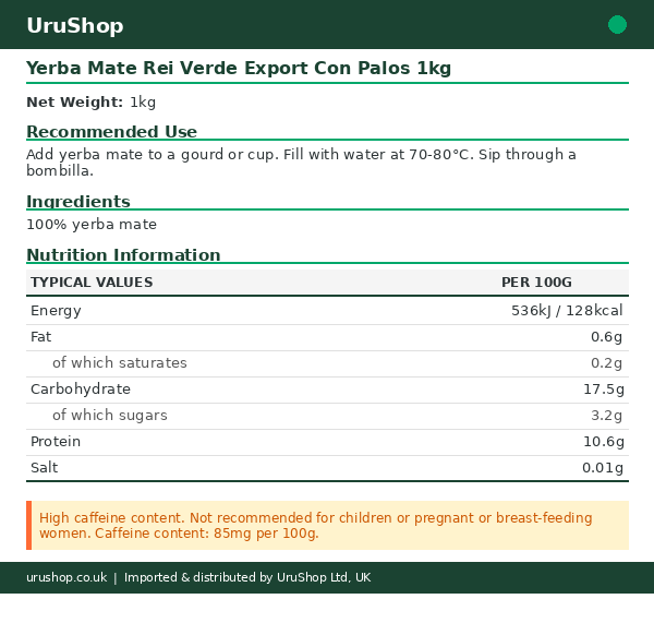 Yerba Mate Rei Verde Export Con Palos 1kg - Image 3