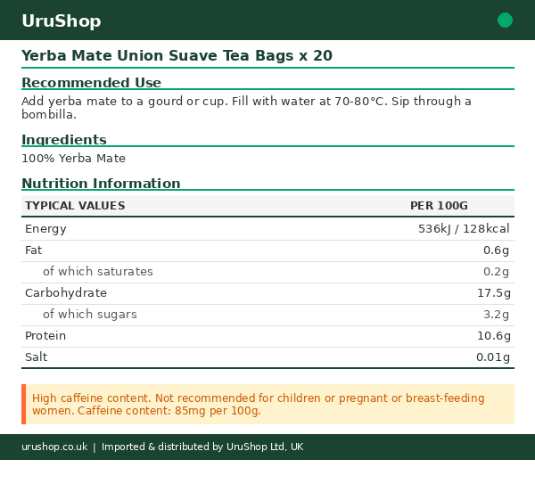 Yerba Mate Union Suave Tea Bags x 20 - Image 3