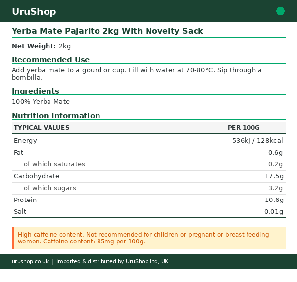 Yerba Mate Pajarito 2kg With Novelty Sack - Image 2