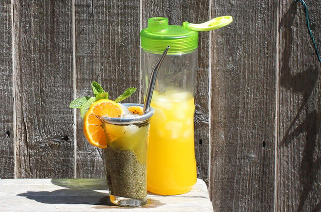 Iced yerba mate tereré ready to drink on a summer day
